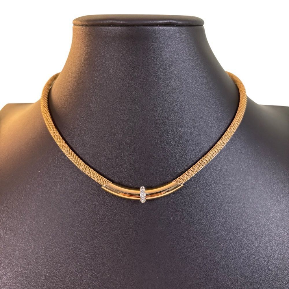 Vintage Avon Gold Tone Mesh Curved Bar Center Crystal Choker.
